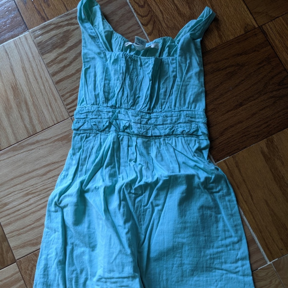 Blue-green cotton summer sleeveless dress